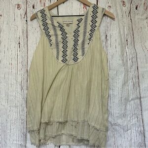 Knox Rose Beige Sleeveless Blouse with Black Embroidery